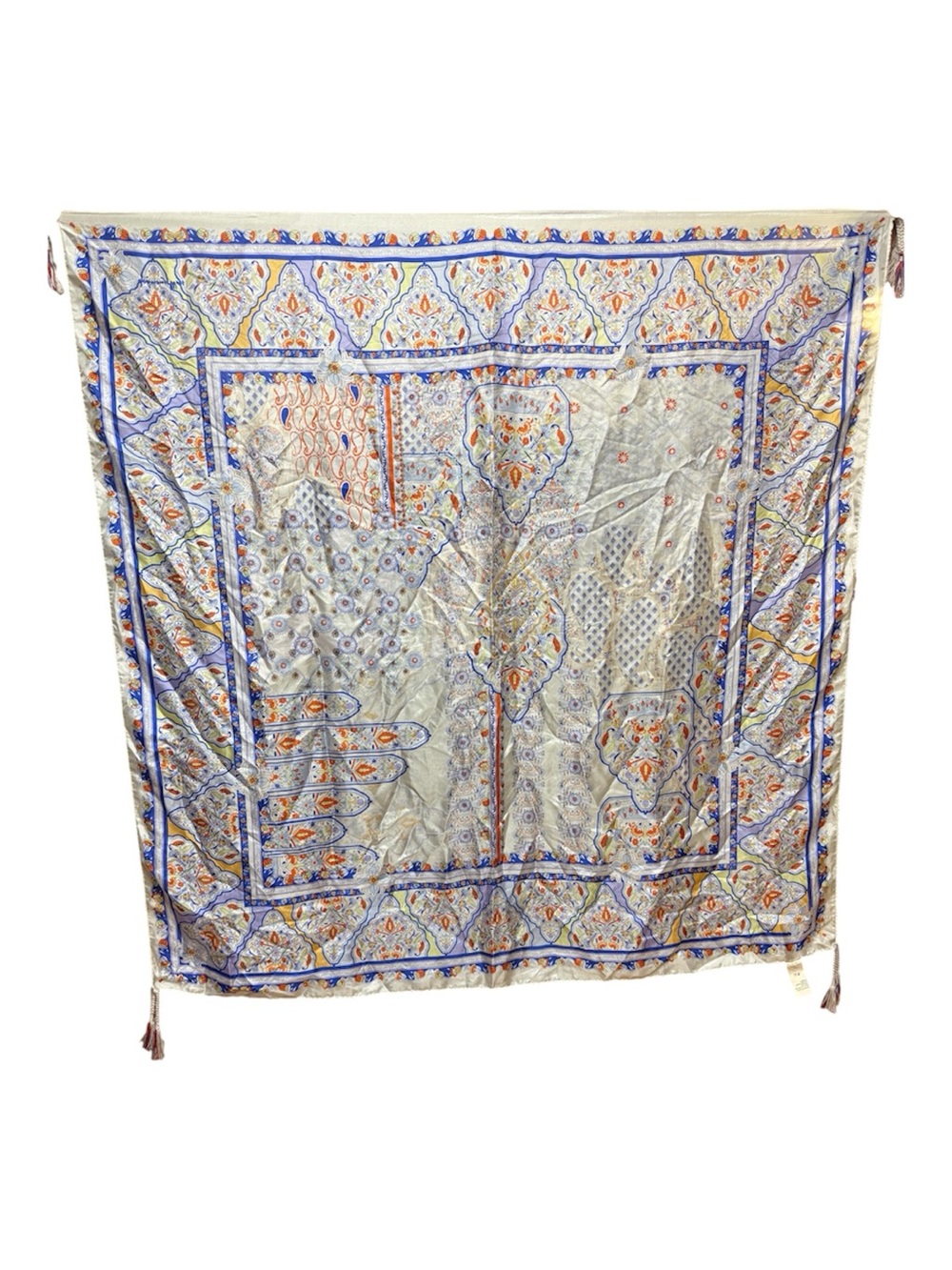 Johnny Was Cream silk Blue and Orange Paisley Motif oversized scarf